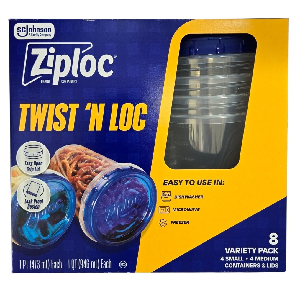 Ziploc Twist N Loc 8 piece Set Small Medium Containers w/Lids
